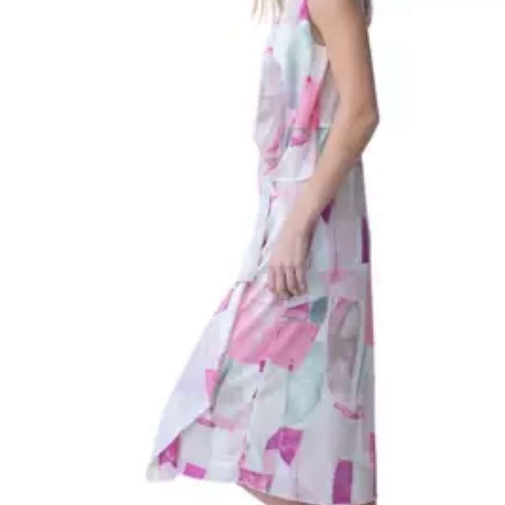 Pink and White Geometric Print Dress